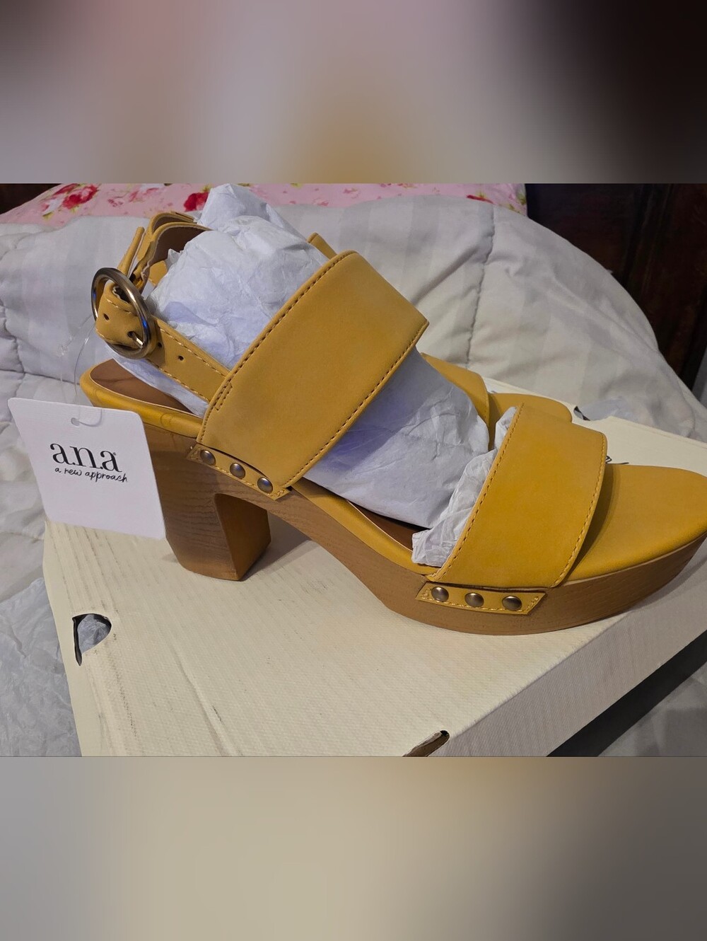 Ana January Burnt Yellow Women's Block Heel Sandal with Stud Details 8m